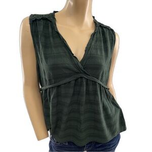 Lucky Brand - Dark Green Striped V Neck Sleeveless Blouse- L